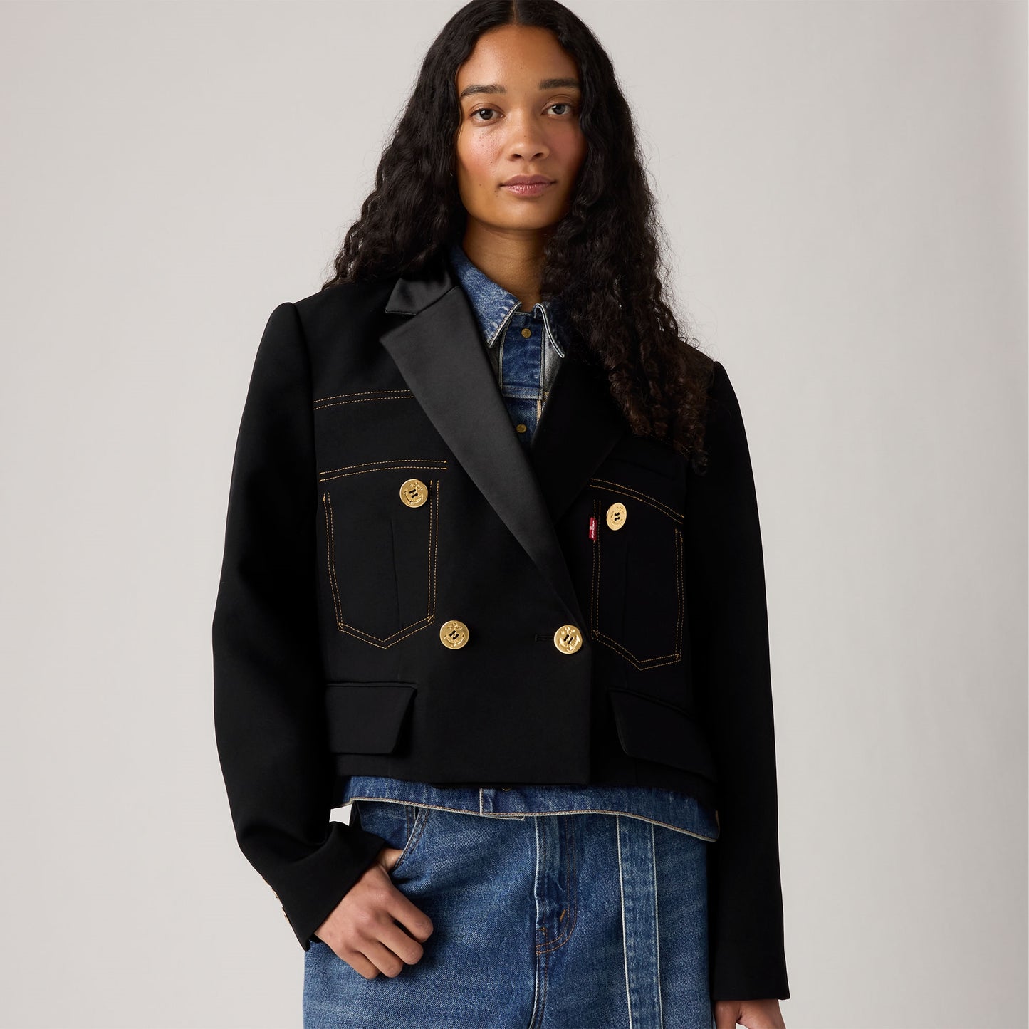 LEVI'S® X SACAI WOMEN'S DENIM x METELASSE TWILL JACKET - DARK INDIGO - FLAT FINISH