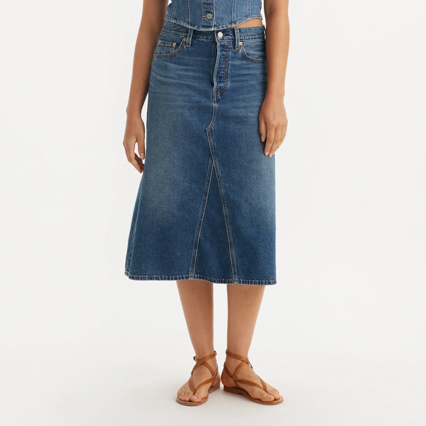 LEVI'S® WOMEN'S HIGH-RISE A-LINE DECONSTRUCTED SKIRT - MED INDIGO - WORN IN