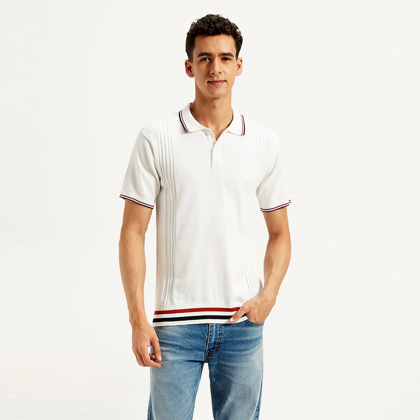 LEVI’S® MEN'S STRIPED SLIM FIT POLO T-SHIRT - WHITE