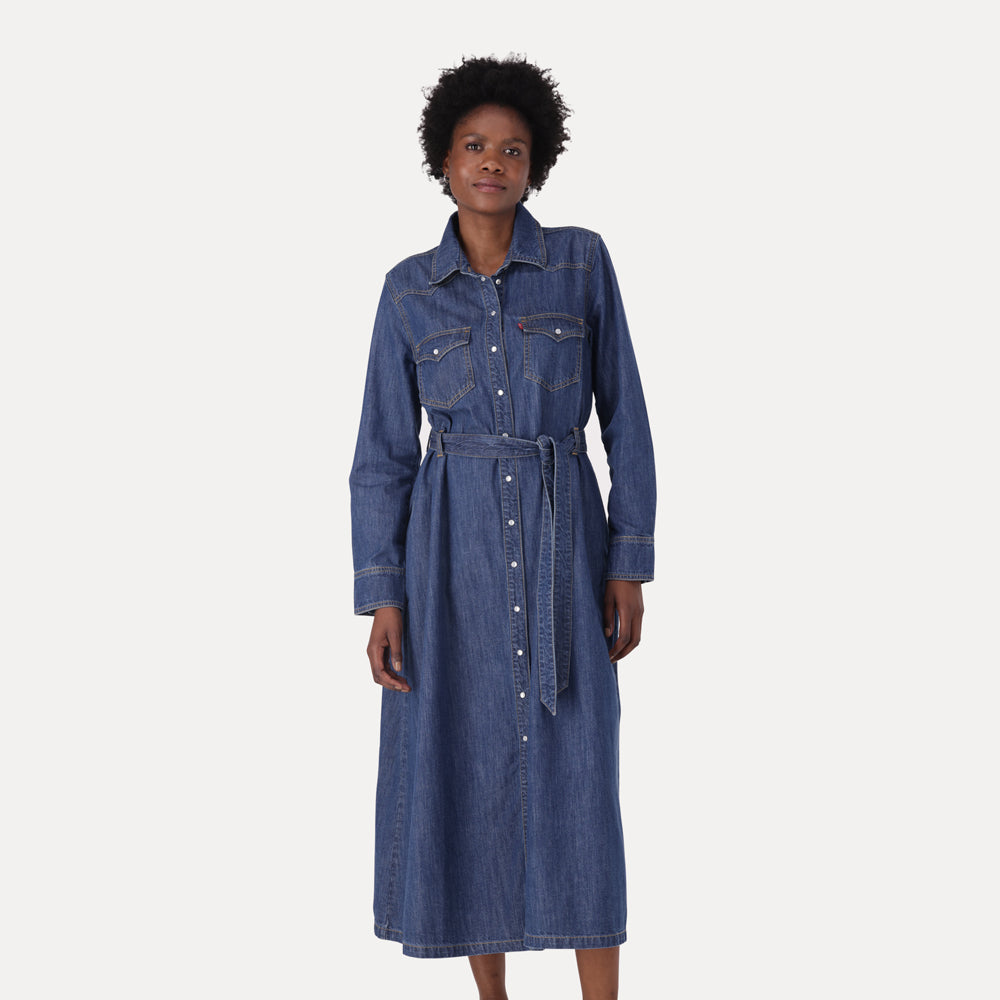 LEVI S WOMEN S QUINNEY DENIM DRESS DARK INDIGO WORN IN