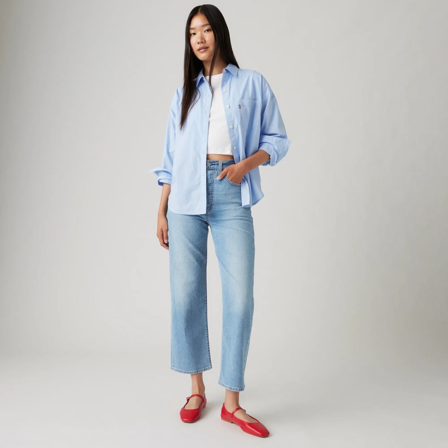 LEVI'S® WOMEN'S RIBCAGE STRAIGHT ANKLE JEANS - MED INDIGO - WORN IN