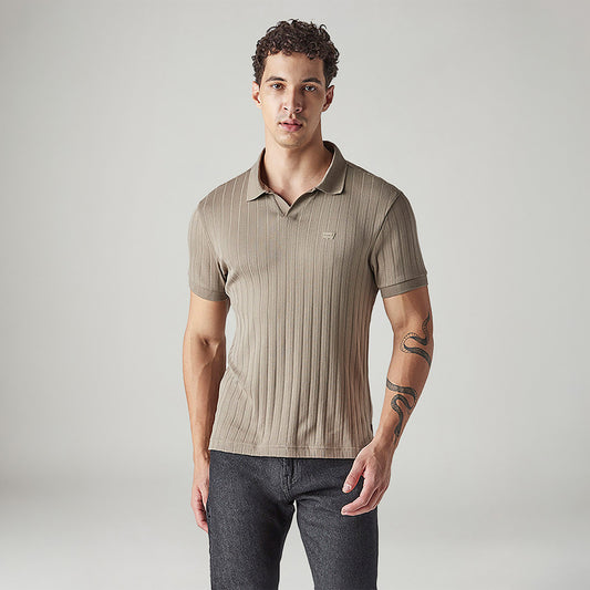 LEVI'S® MEN'S TEXTURED KHAKI RIBBED POLO T-SHIRT - BROWN