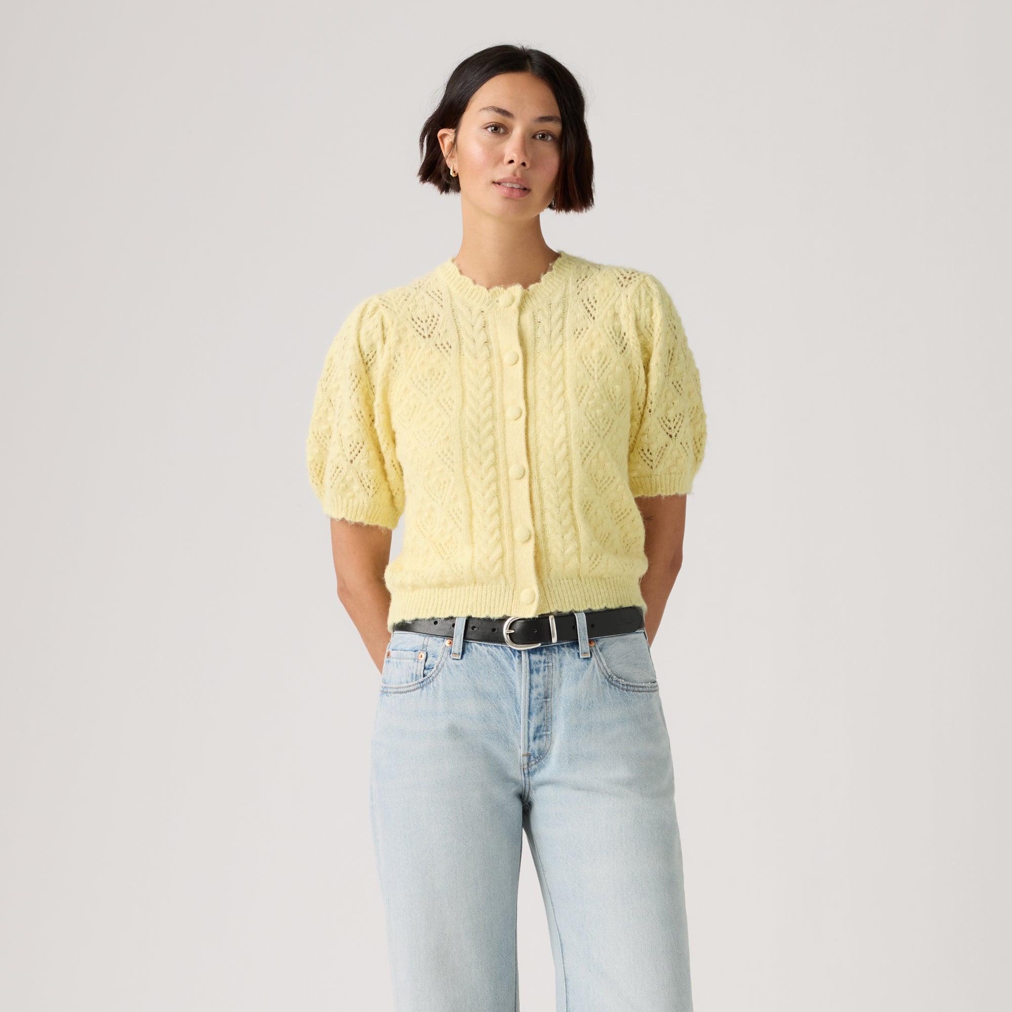 LEVI'S® WOMEN'S PAULINE POINTELLE SHORT-SLEEVE CARDIGAN - YELLOW