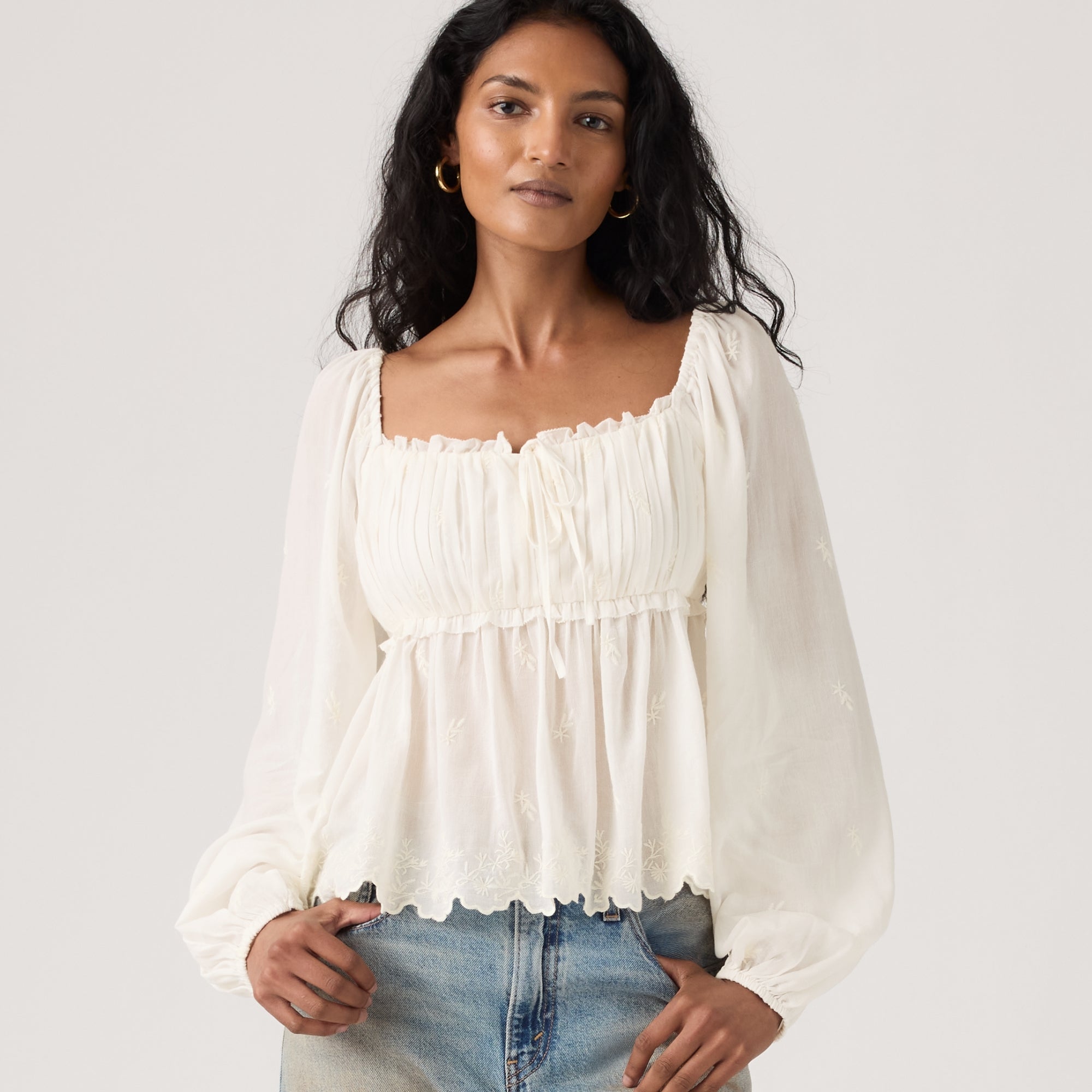 LEVI'S® WOMEN'S OTTIE LONG SLEEVE BOHO BLOUSE - WHITE
