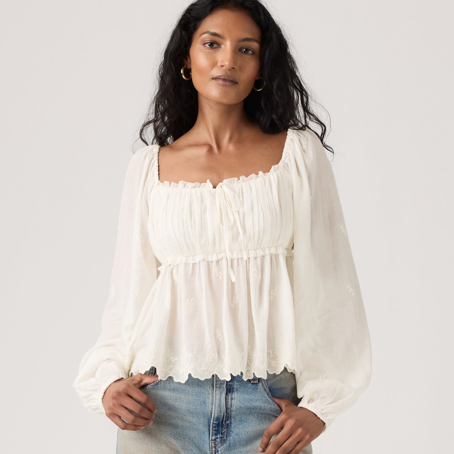 LEVI'S® WOMEN'S OTTIE LONG SLEEVE BOHO BLOUSE - WHITE