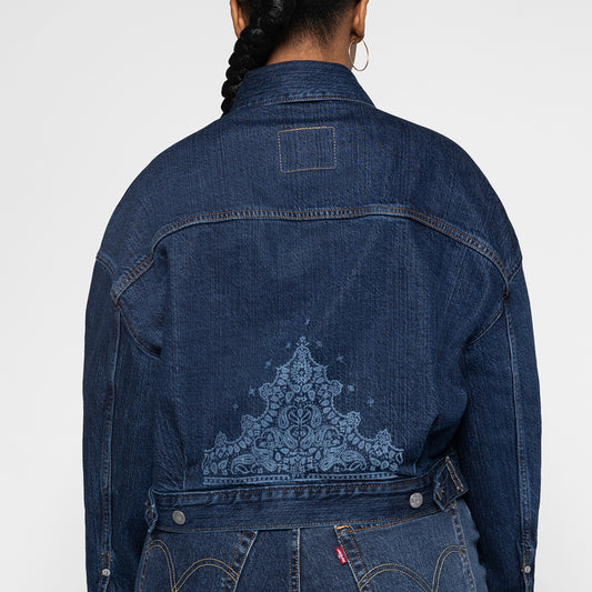 LEVI'S® WOMEN'S LIMITED EDITION LOOSE CROP TRUCKER JACKET - DARK INDIGO - FLAT FINISH