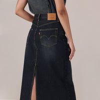 LEVI'S® WOMEN'S DECONSTRUCTED SLIT MIDI SKIRT - DARK INDIGO - WORN IN