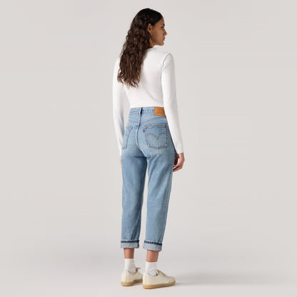 LEVI'S® WOMEN'S 501® ORIGINAL CROPPED SELVEDGE JEANS - MED INDIGO - WORN IN