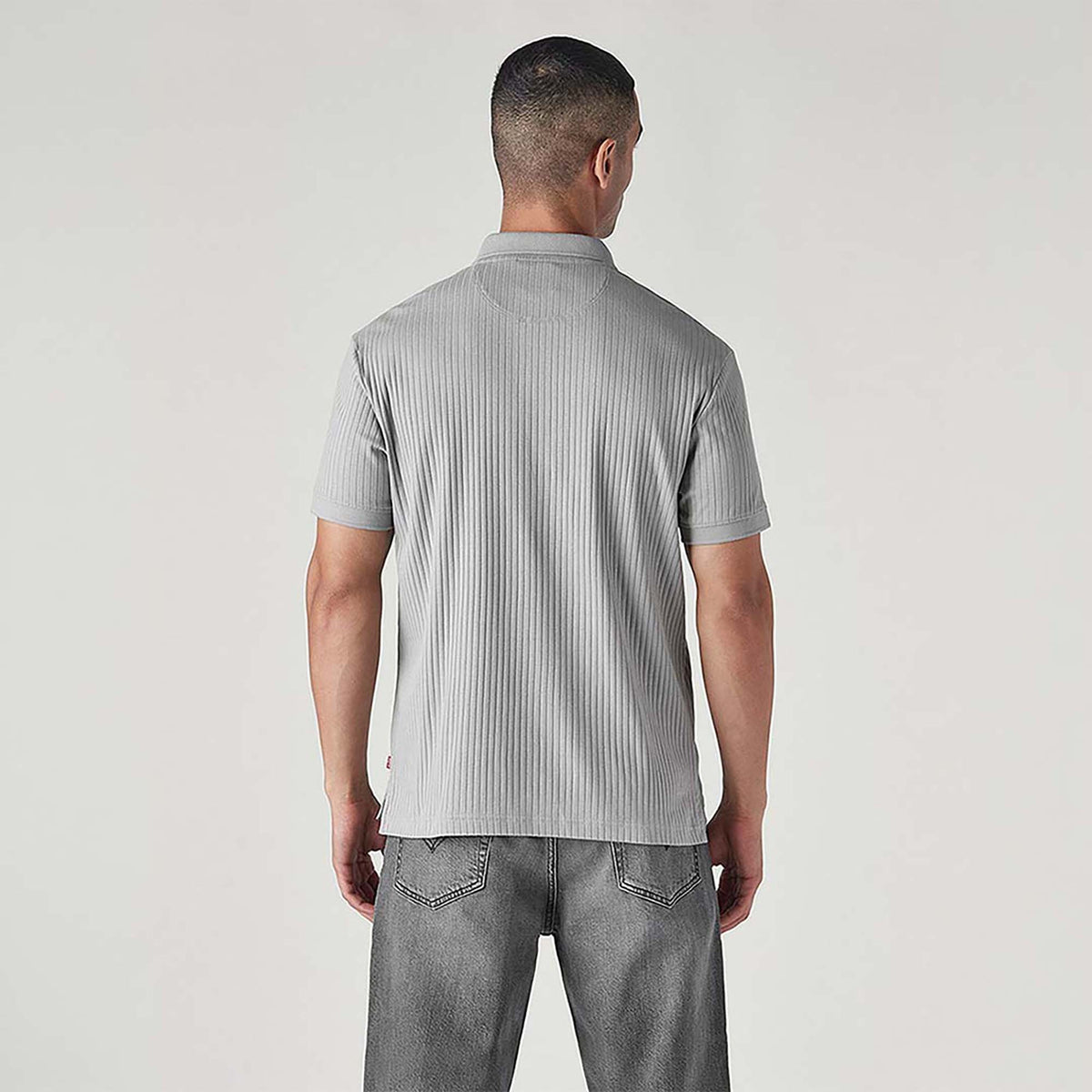 LEVI'S® MEN'S TEXTURED GREY RIBBED POLO T-SHIRT - GREY