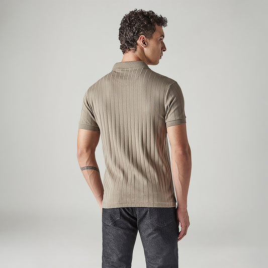 LEVI'S® MEN'S TEXTURED KHAKI RIBBED POLO T-SHIRT - BROWN