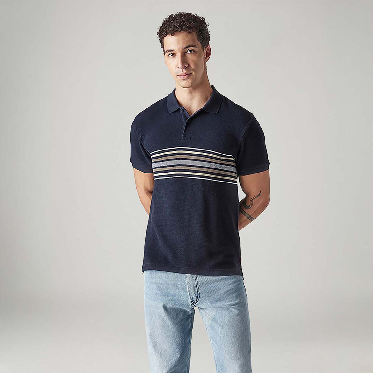 LEVI'S® MEN'S STRIPED NAVY POLO T-SHIRT - BLUE