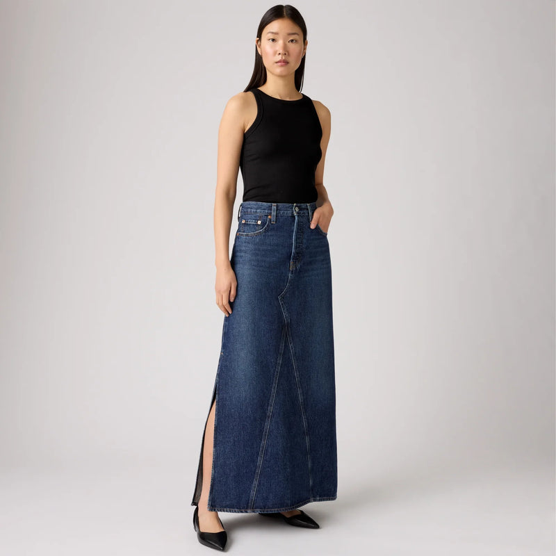 LEVI'S® WOMEN'S LONG ICON SKIRT - MED INDIGO - WORN IN