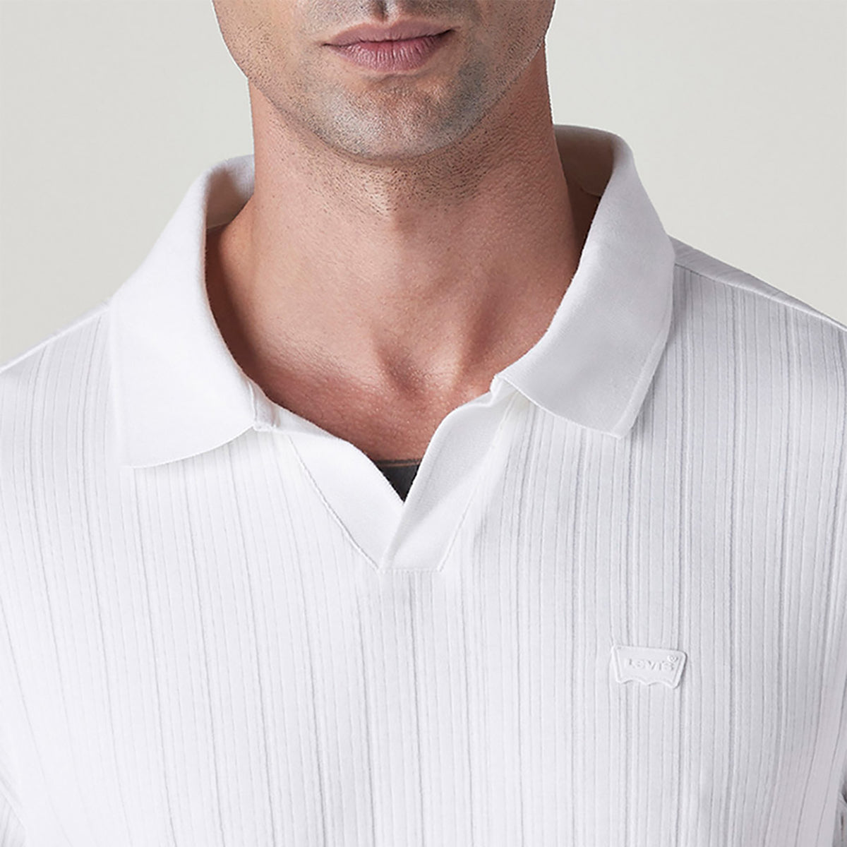 LEVI'S® MEN'S TEXTURED WHITE RIBBED POLO T SHIRT - WHITE