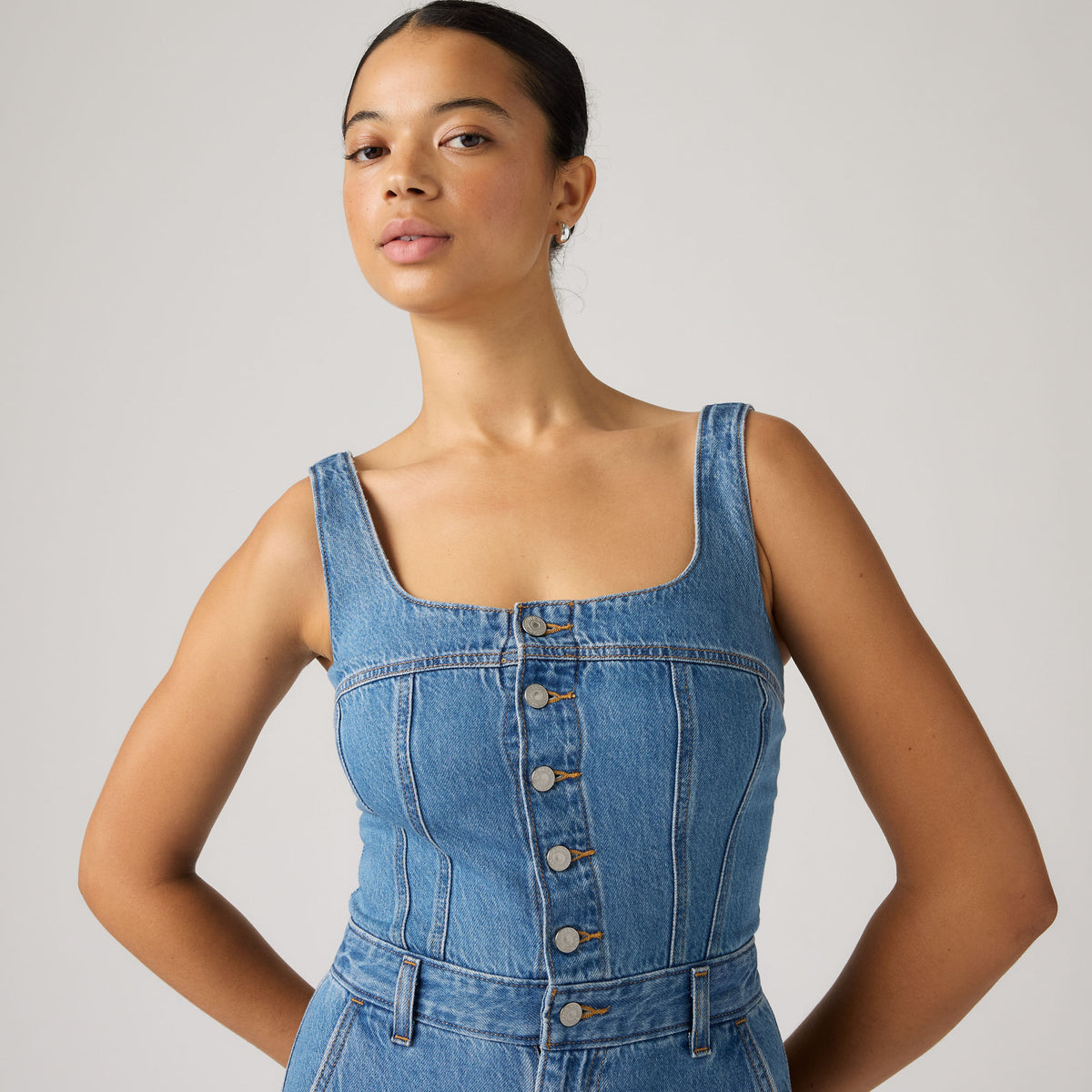 LEVI'S® WOMEN'S AUDRA SEAMED JUMPSUIT - MED INDIGO - WORN IN