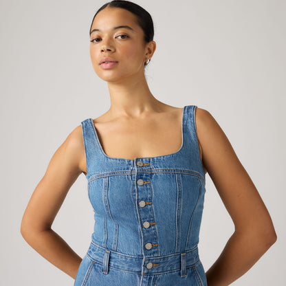 LEVI'S® WOMEN'S AUDRA SEAMED JUMPSUIT - MED INDIGO - WORN IN