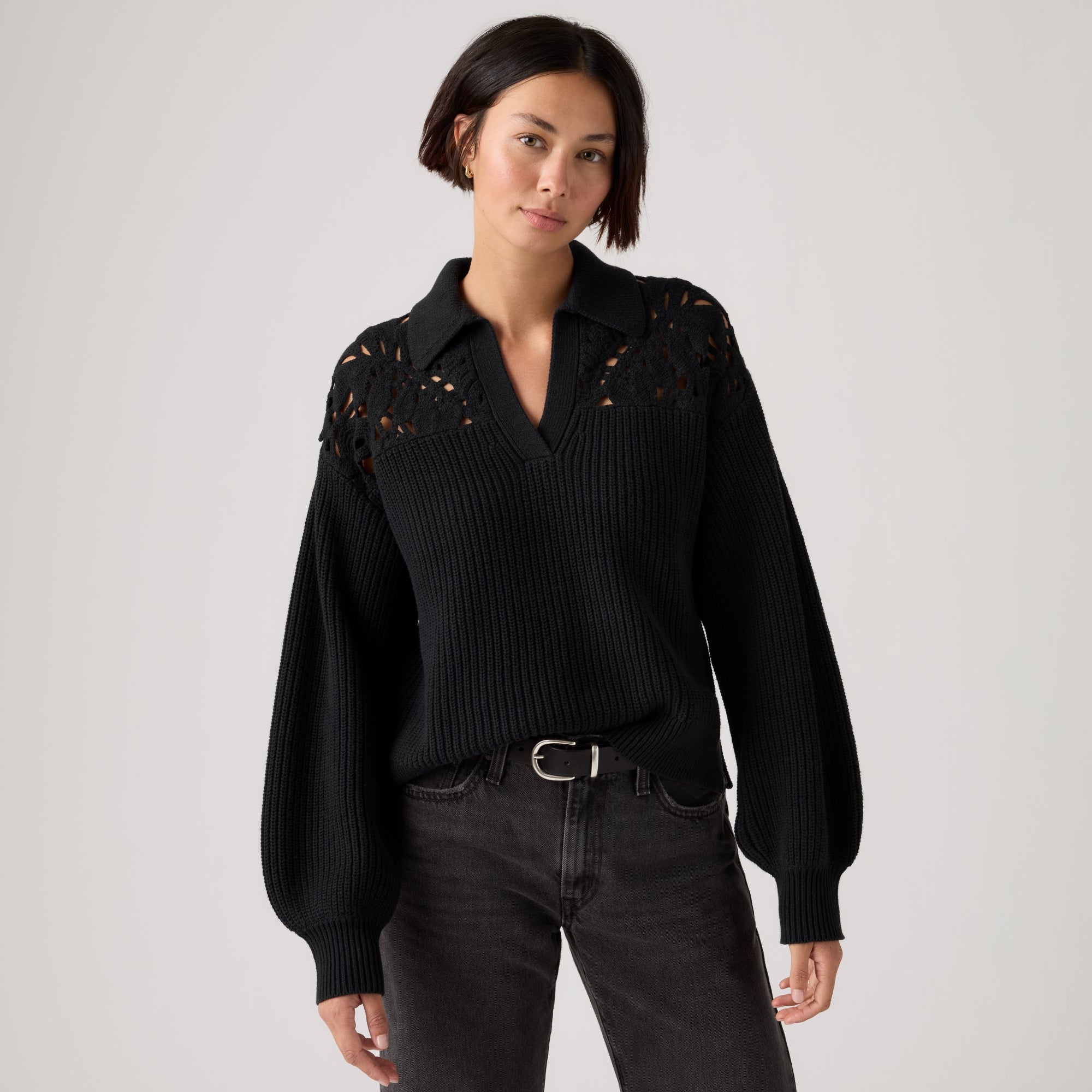 LEVI'S® WOMEN'S BIANCA CROCHET POLO SWEATER - MULTI COLOUR