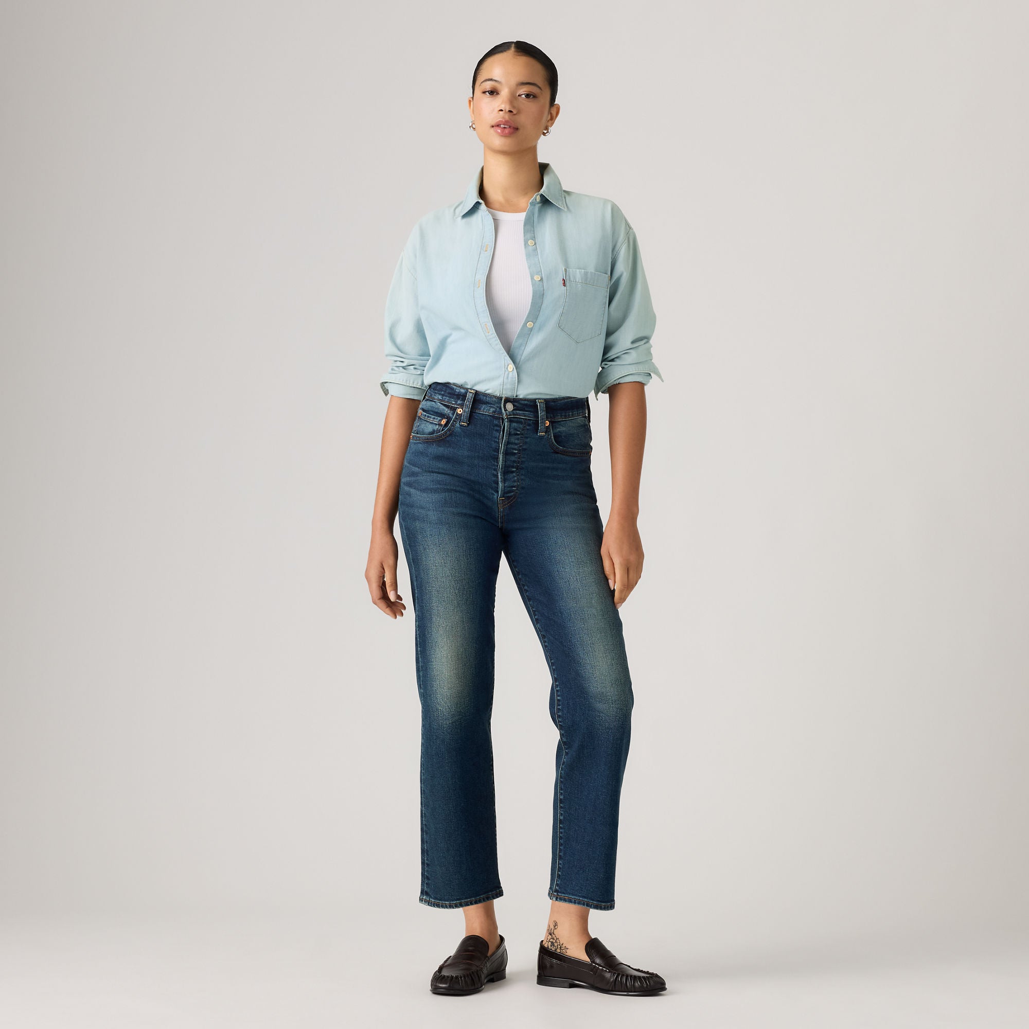 LEVI'S® WOMEN'S RIBCAGE STRAIGHT ANKLE JEANS - DARK INDIGO - WORN IN