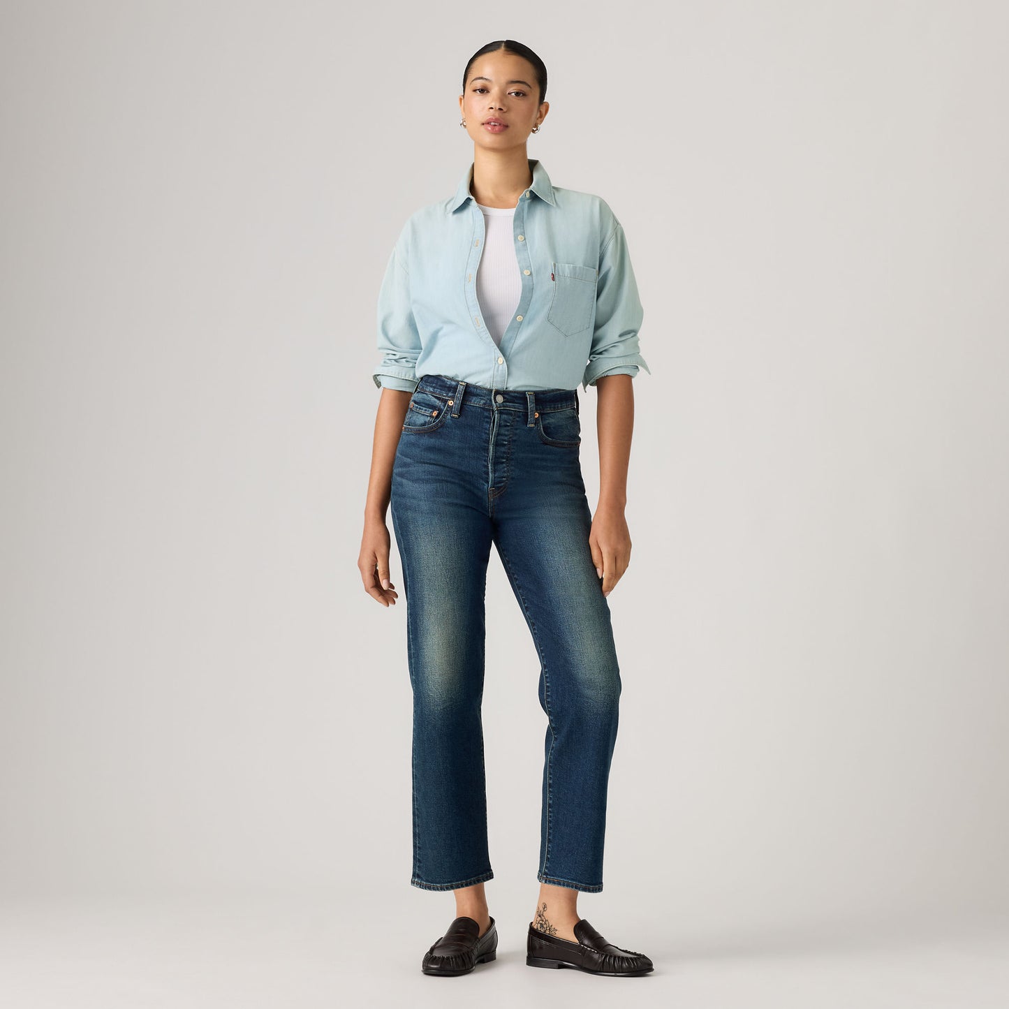 LEVI'S® WOMEN'S RIBCAGE STRAIGHT ANKLE JEANS - DARK INDIGO - WORN IN