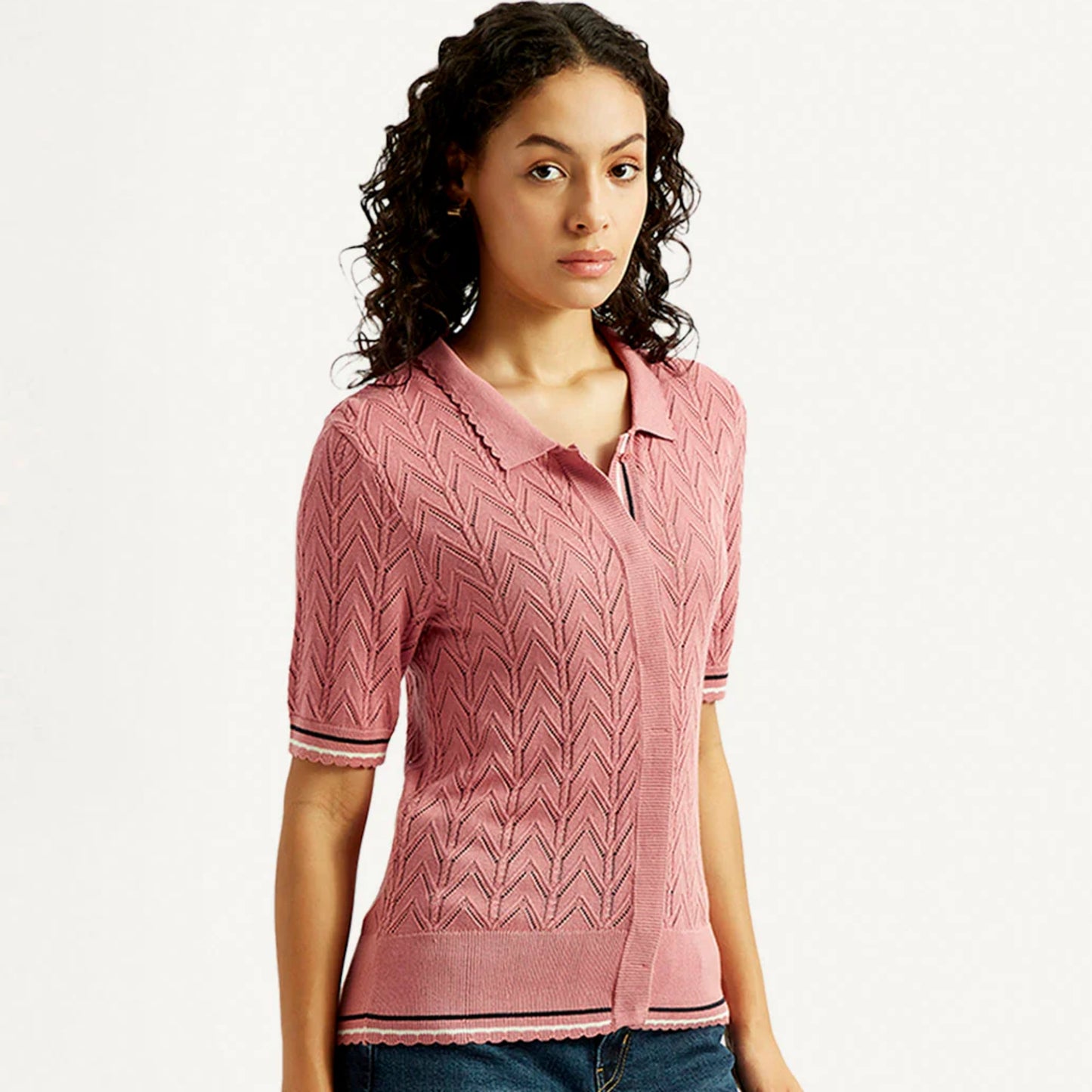 LEVI'S®WOMEN'S TEXTURED SLIM FIT POLO T-SHIRT - PINK