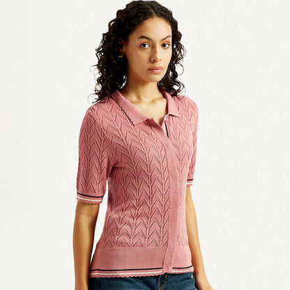 LEVI'S®WOMEN'S TEXTURED SLIM FIT POLO T-SHIRT - PINK