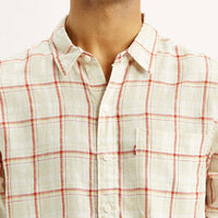 LEVI'S®MEN'S CHECKERED LIGHT PINK SLIM FIT LINEN SHIRT - MULTI COLOUR