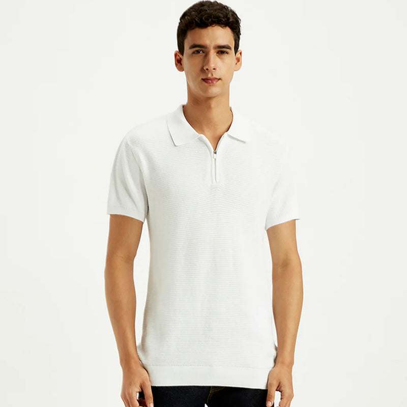 LEVI'S® MEN'S TEXTURED WHITE SLIM FIT POLO T-SHIRT - WHITE