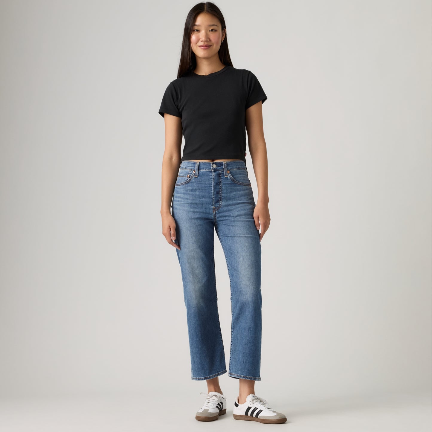 LEVI'S® WOMEN'S RIBCAGE STRAIGHT ANKLE JEANS - MED INDIGO - WORN IN