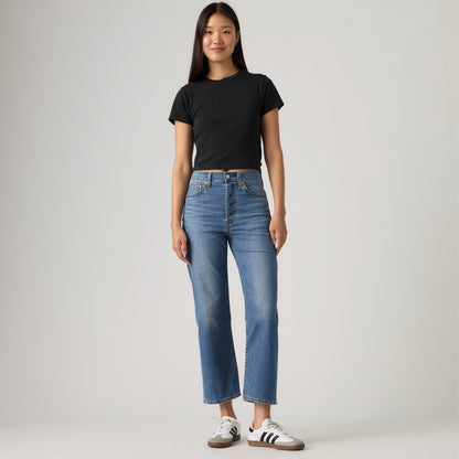 LEVI'S® WOMEN'S RIBCAGE STRAIGHT ANKLE JEANS - MED INDIGO - WORN IN