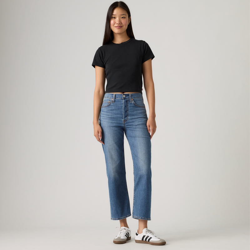 LEVI'S® WOMEN'S RIBCAGE STRAIGHT ANKLE JEANS - MED INDIGO - WORN IN