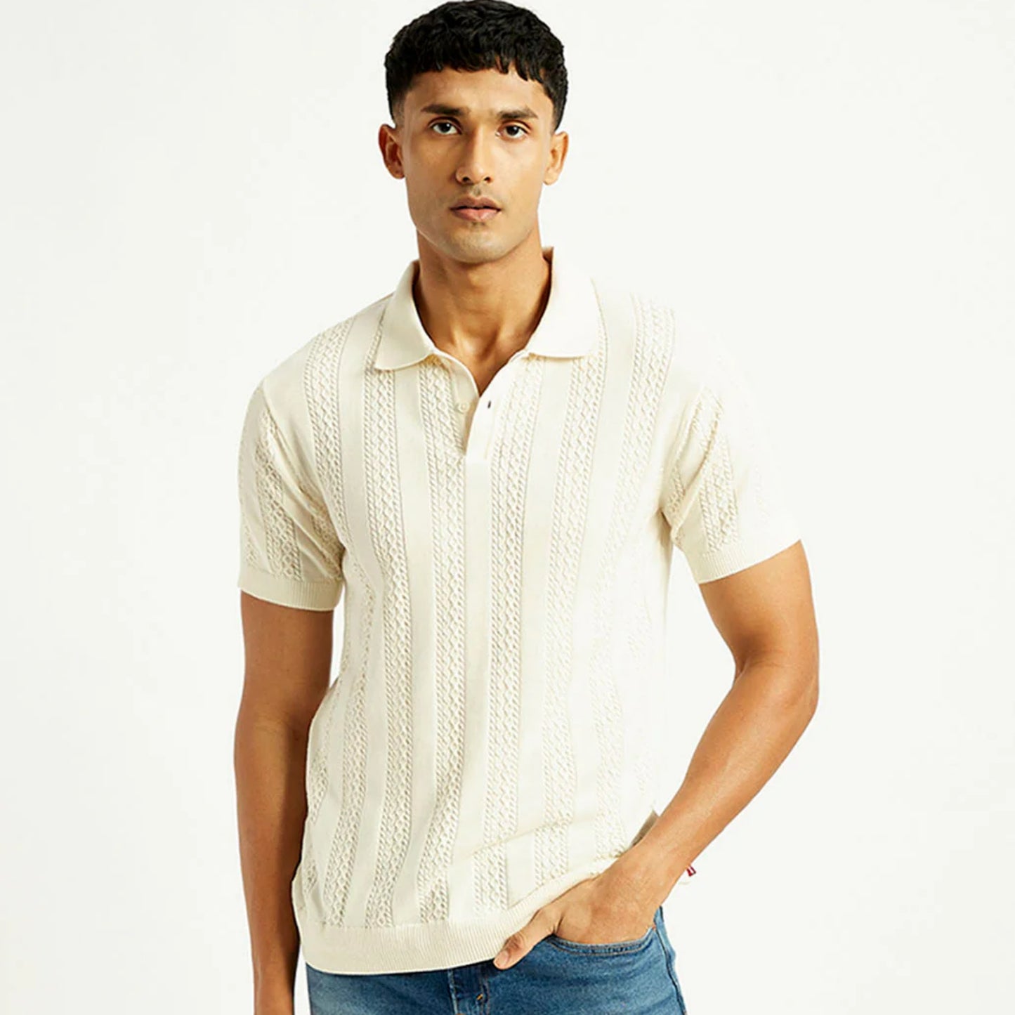 LEVI'S® MEN'S SELF DESIGN RELAXED FIT RESORT COLLAR SHIRT - NEUTRAL