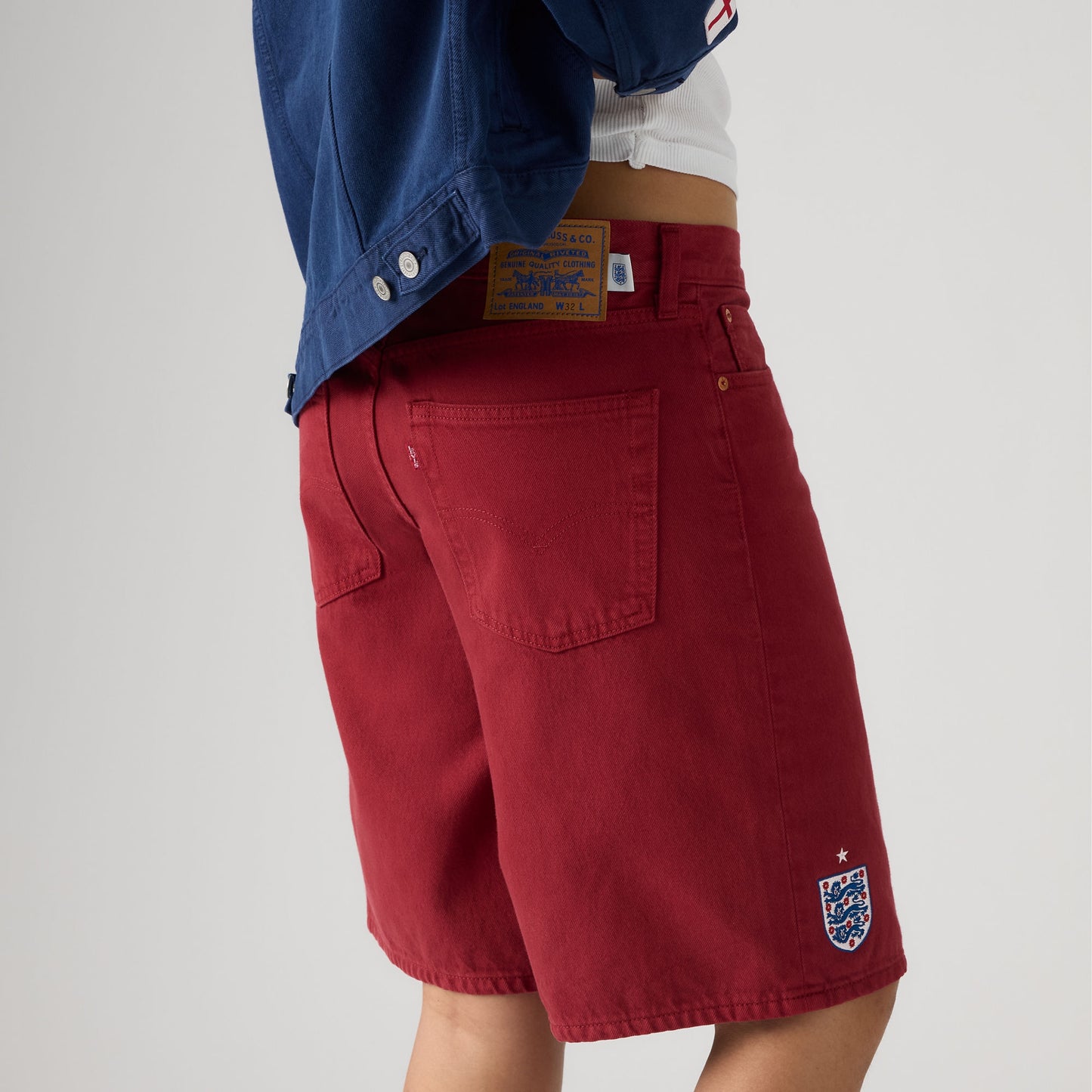 LEVI'S® ENGLAND FOOTBALL 478 BAGGY SHORTS - LIGHT INDIGO - WORN IN