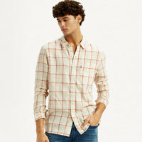 LEVI'S®MEN'S CHECKERED LIGHT PINK SLIM FIT LINEN SHIRT - MULTI COLOUR