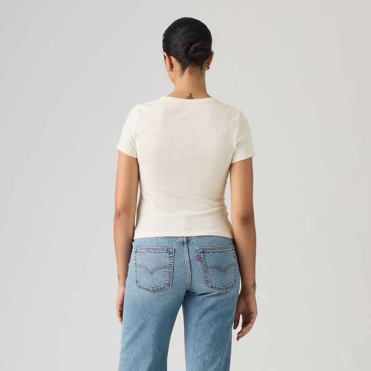 LEVI'S® WOMEN'S DRY GOODS POINTELLE SHORT-SLEEVE HENLEY - WHITE