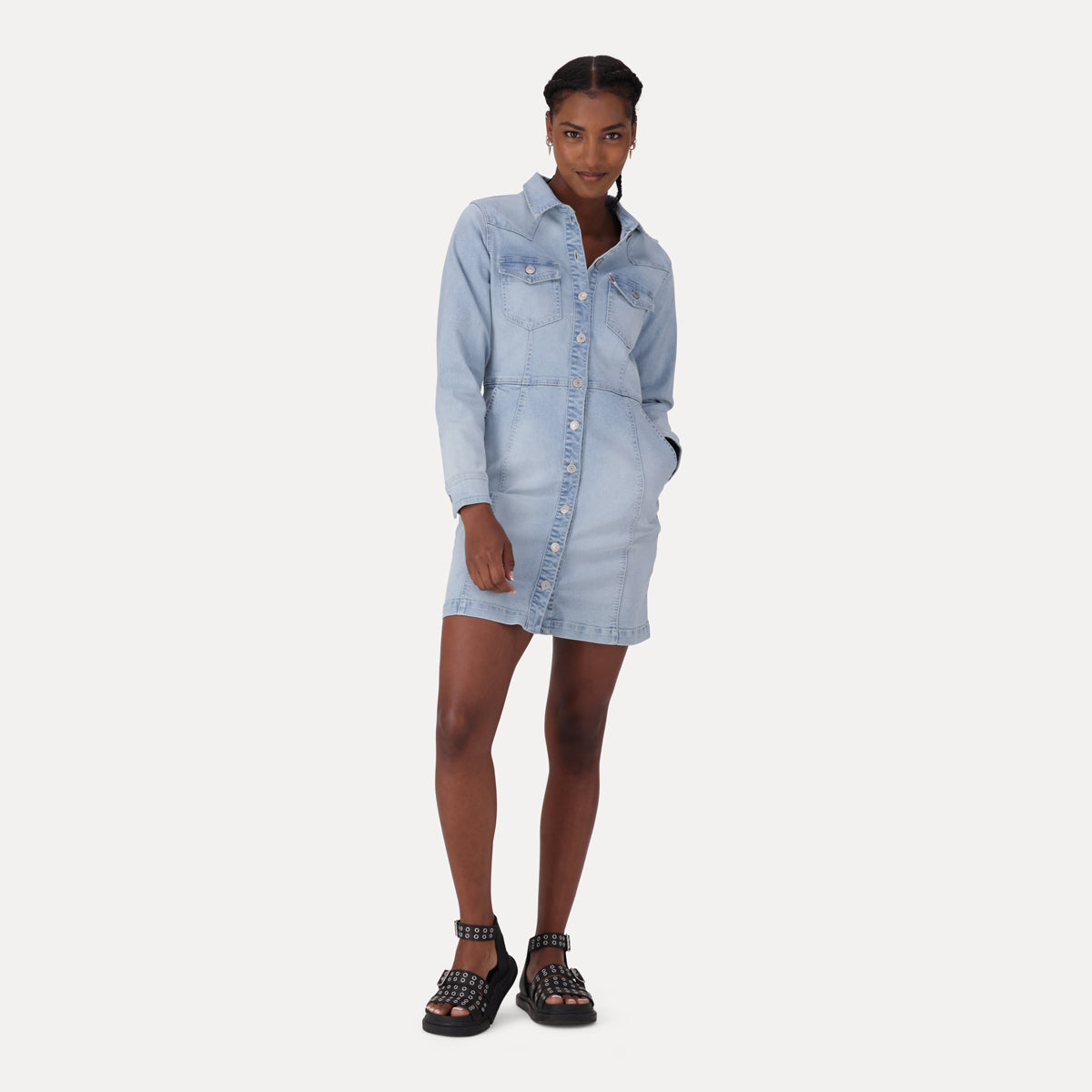 LEVI'S® WOMEN'S FLYNN WESTERN DRESS - MED INDIGO - FLAT FINISH