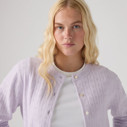 LEVI'S® WOMEN'S SUPERSOFT POINTELLE CREWNECK CARDIGAN - BLUE
