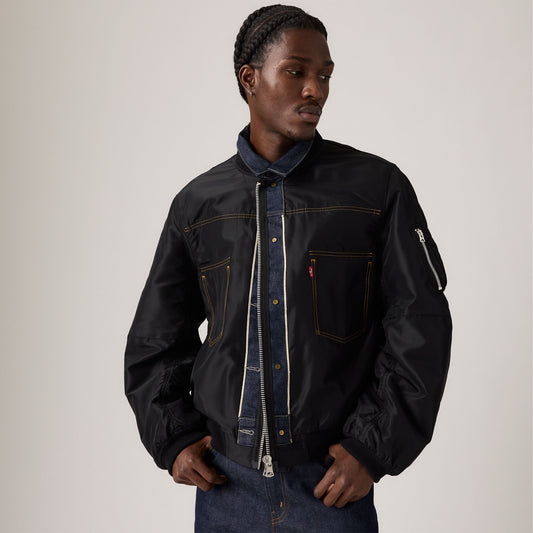 LEVI'S® X SACAI MEN'S DENIM X NYLON TWILL REVERSIBLE BLOUSON - MED INDIGO - WORN IN