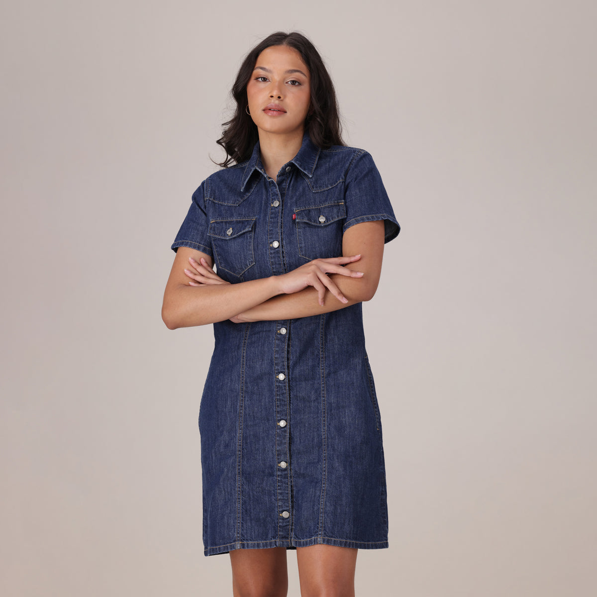 LEVI'S® WOMEN'S TRACE WESTERN DRESS - MED INDIGO - WORN IN