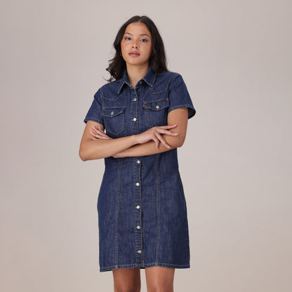 LEVI'S® WOMEN'S TRACE WESTERN DRESS - MED INDIGO - WORN IN