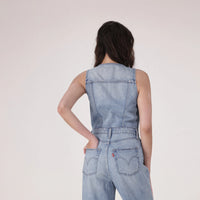 LEVI'S® WOMEN'S DENIM WIDE-LEG JUMPSUIT - MED INDIGO - WORN IN