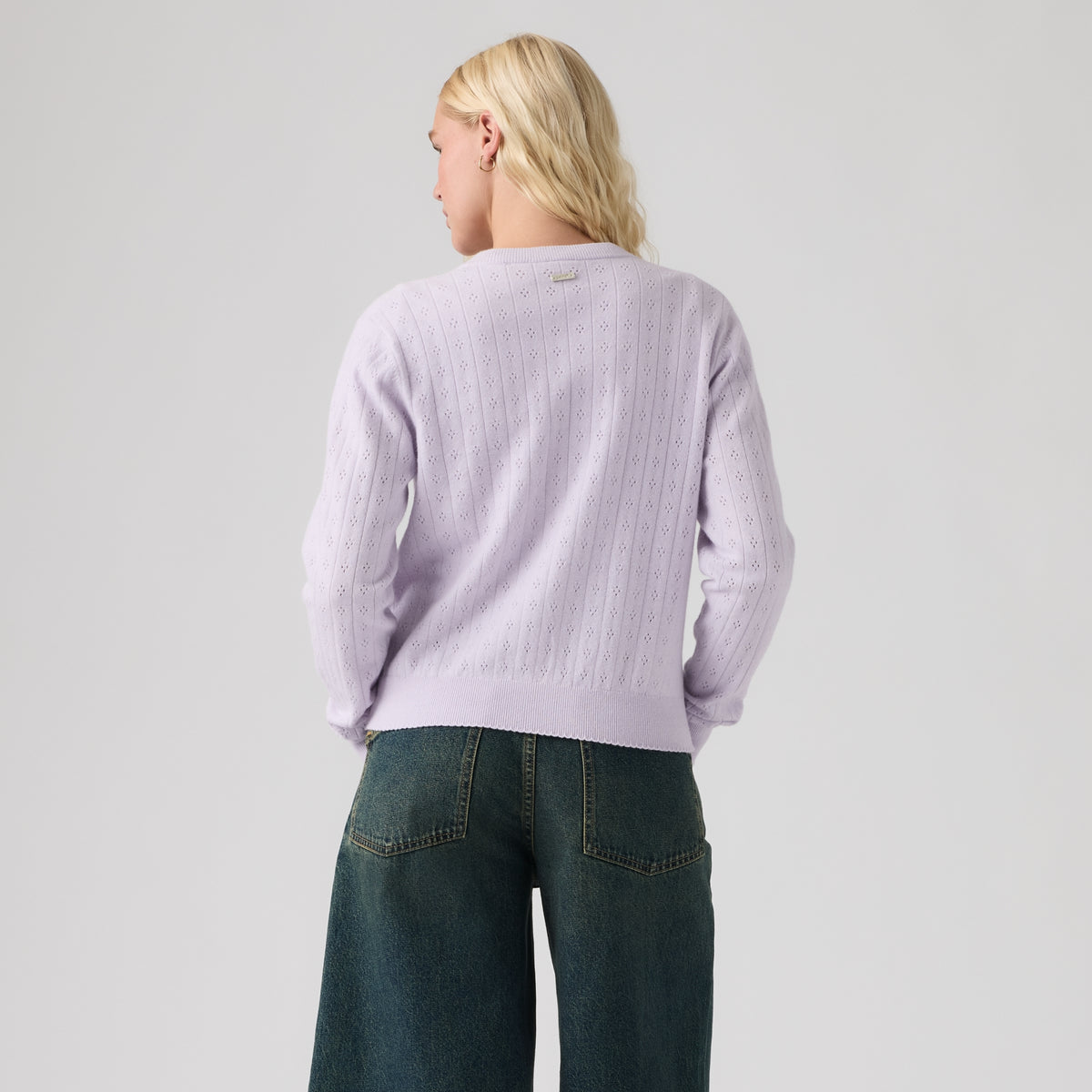 LEVI'S® WOMEN'S SUPERSOFT POINTELLE CREWNECK CARDIGAN - BLUE
