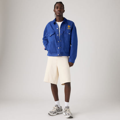 LEVI'S® FRANCE FOOTBALL 478 BAGGY SHORTS - LIGHT INDIGO - WORN IN