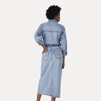 LEVI'S® WOMEN'S DENIM MIDI SHIRT DRESS - MED INDIGO - WORN IN