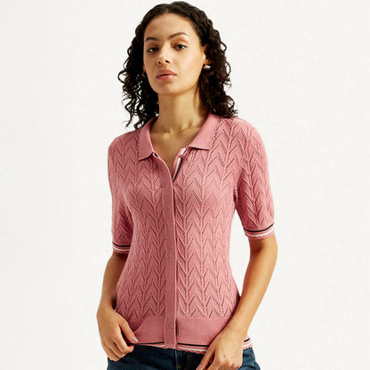 LEVI'S®WOMEN'S TEXTURED SLIM FIT POLO T-SHIRT - PINK