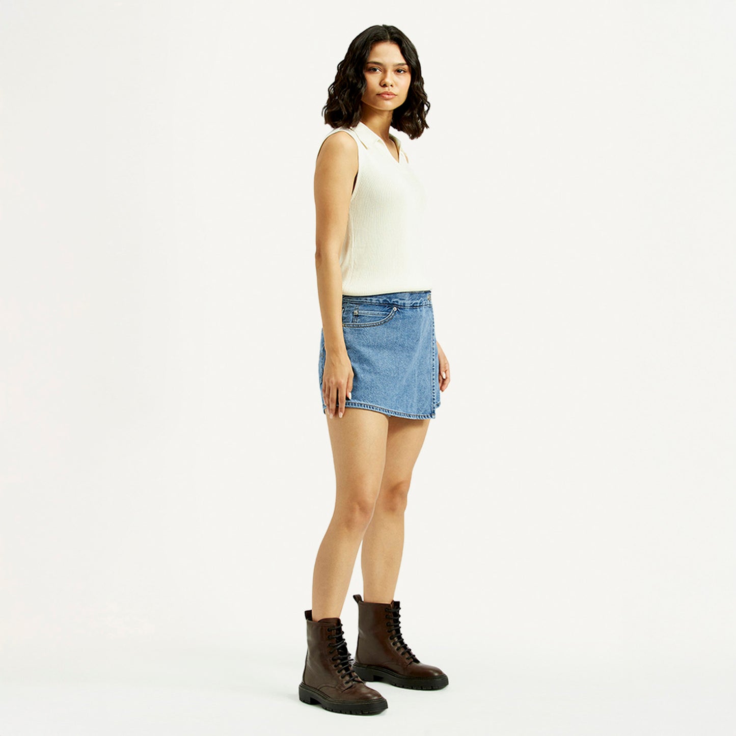 LEVI'S WOMENS HIGH RISE NAVY REGULAR FIT SKORT