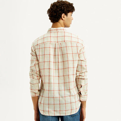 LEVI'S®MEN'S CHECKERED LIGHT PINK SLIM FIT LINEN SHIRT - MULTI COLOUR