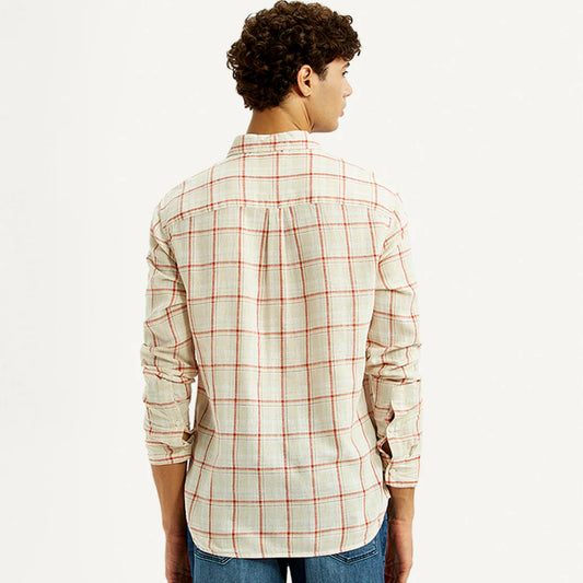 LEVI'S®MEN'S CHECKERED LIGHT PINK SLIM FIT LINEN SHIRT - MULTI COLOUR