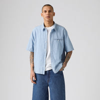 LEVI'S® MEN'S SHORT-SLEEVE ZANDT CROPPED SHIRT - LIGHT INDIGO - WORN IN