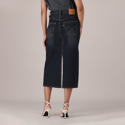 LEVI'S® WOMEN'S DECONSTRUCTED SLIT MIDI SKIRT - DARK INDIGO - WORN IN