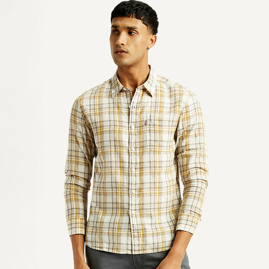 LEVI'S®MEN'S CHECKERED SLIM FIT LINEN SHIRT - MULTI COLOUR