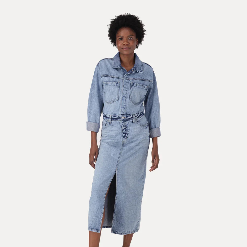 LEVI'S® WOMEN'S DENIM MIDI SHIRT DRESS - MED INDIGO - WORN IN